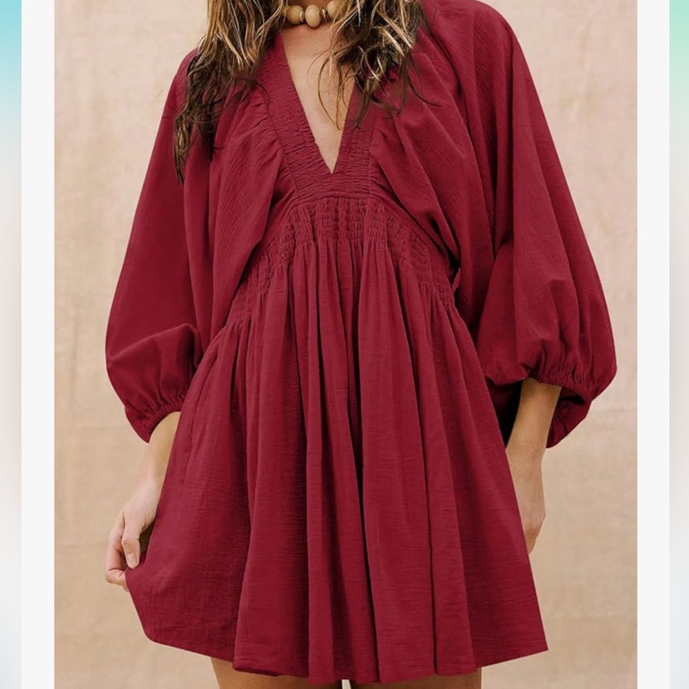 Amazon Red Long Sleeve Dolman Scoop Neck Sundress